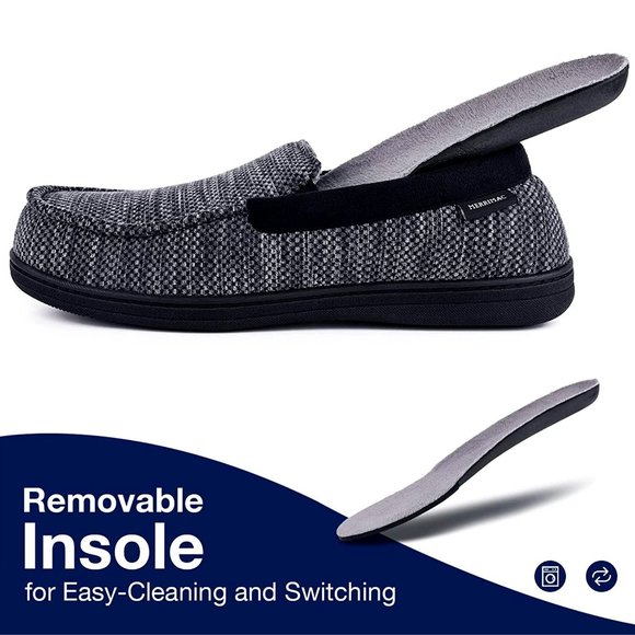 Merrimac Men's Cotton Knit Moccasin Slippers Coral Fleece Lined With Removable I - Picture 3 of 5